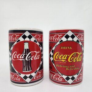 Vintage Coca Cola Soda Drink Salt & Pepper Shakers Set Ceramic Red 1995